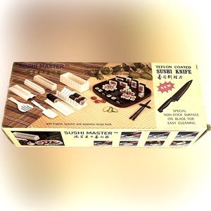 NIB SUSHI MASTER w/recipes and Teflon coated knife plus. Japanese Cuisine Asian